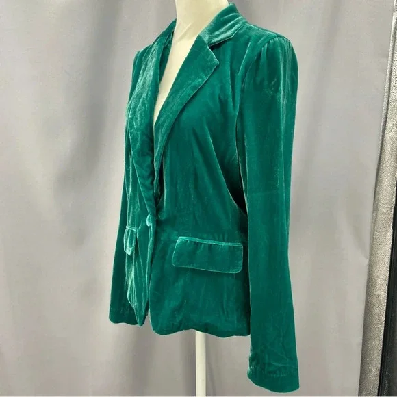 For Love & Lemons Viva Emerald Silk Blend Velvet Blazer Size Small - Picture 8 of 14
